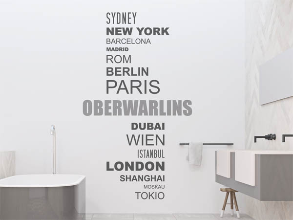 Wandtattoo Oberwarlins mit Weltstädten