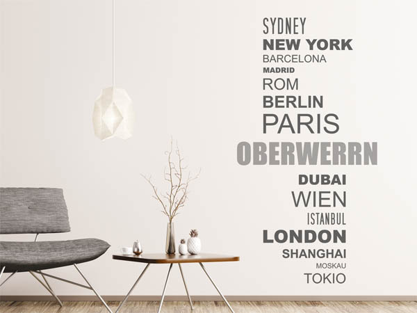 Wandtattoo Oberwerrn mit Weltstädten