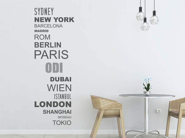 Wandtattoo Odi mit Weltstädten