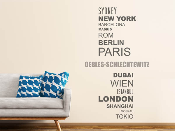 Wandtattoo Oebles-Schlechtewitz mit Weltstädten