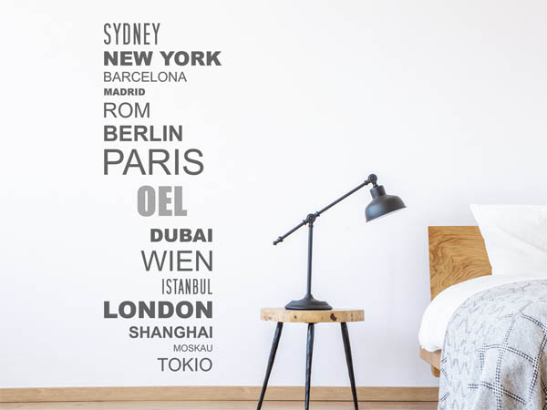 Wandtattoo Oel mit Weltstädten