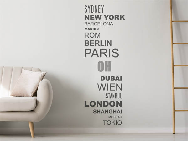 Wandtattoo Oh mit Weltstädten