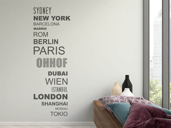 Wandtattoo Ohhof mit Weltstädten