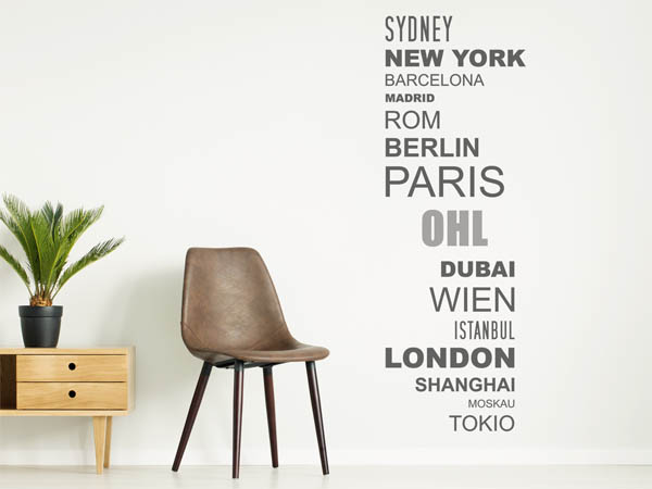 Wandtattoo Ohl mit Weltstädten