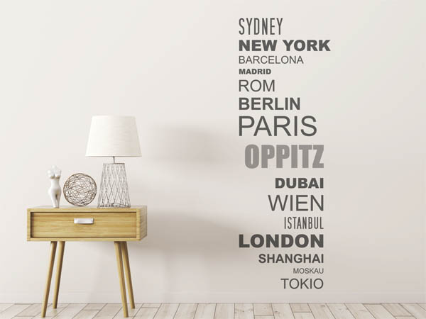 Wandtattoo Oppitz mit Weltstädten