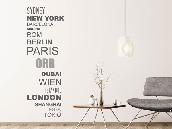 Wandtattoo Orr mit Weltstädten