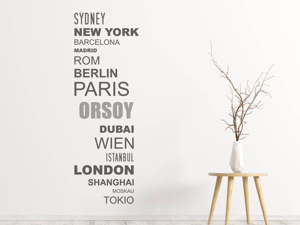 Wandtattoo Orsoy mit Weltstädten