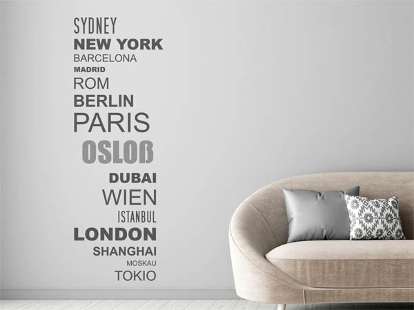Wandtattoo Osloß mit Weltstädten