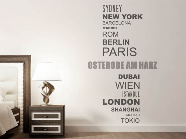 Wandtattoo Osterode am Harz mit Weltstädten