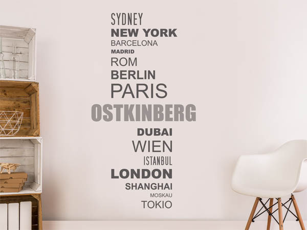 Wandtattoo Ostkinberg mit Weltstädten