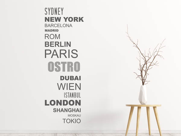 Wandtattoo Ostro mit Weltstädten