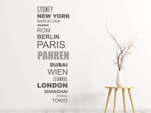 Wandtattoo Pahren mit Weltstädten