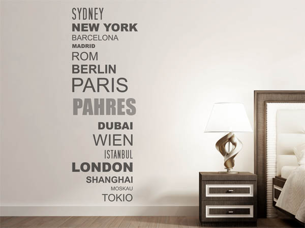 Wandtattoo Pahres mit Weltstädten