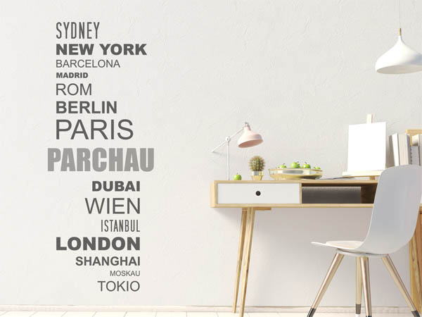 Wandtattoo Parchau mit Weltstädten