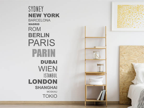 Wandtattoo Parin mit Weltstädten