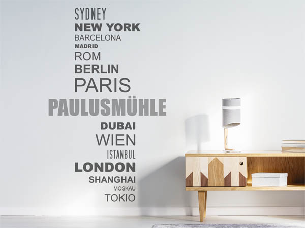 Wandtattoo Paulusmühle mit Weltstädten
