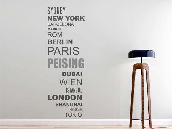 Wandtattoo Peising mit Weltstädten