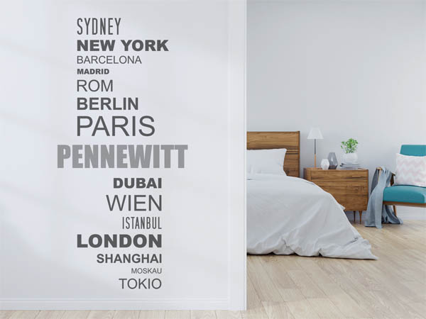 Wandtattoo Pennewitt mit Weltstädten