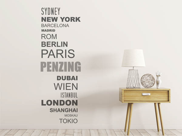 Wandtattoo Penzing mit Weltstädten