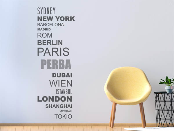Wandtattoo Perba mit Weltstädten
