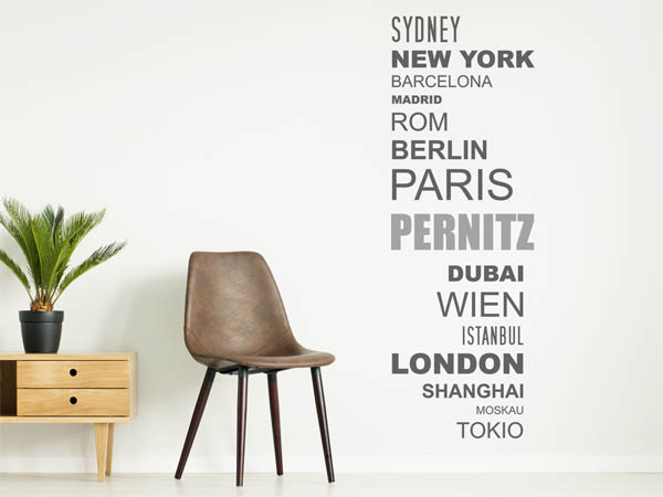 Wandtattoo Pernitz mit Weltstädten