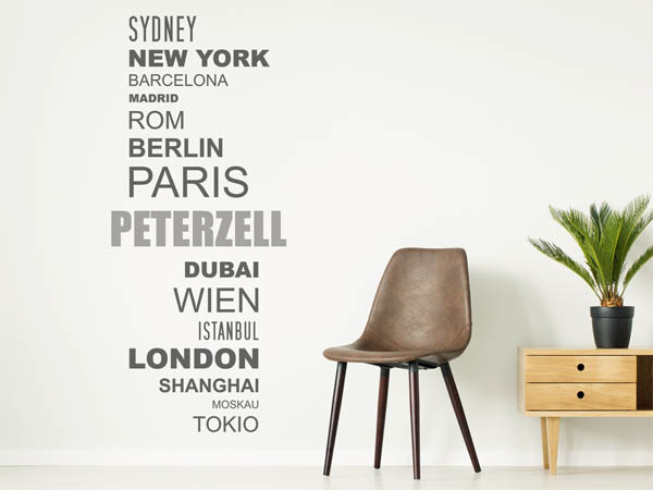 Wandtattoo Peterzell mit Weltstädten
