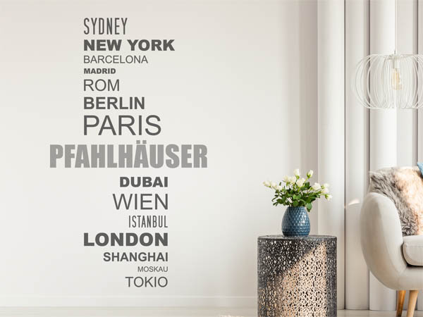 Wandtattoo Pfahlhäuser mit Weltstädten