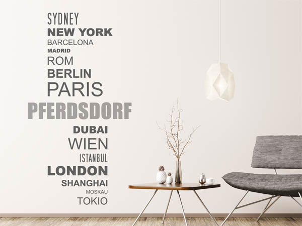 Wandtattoo Pferdsdorf mit Weltstädten