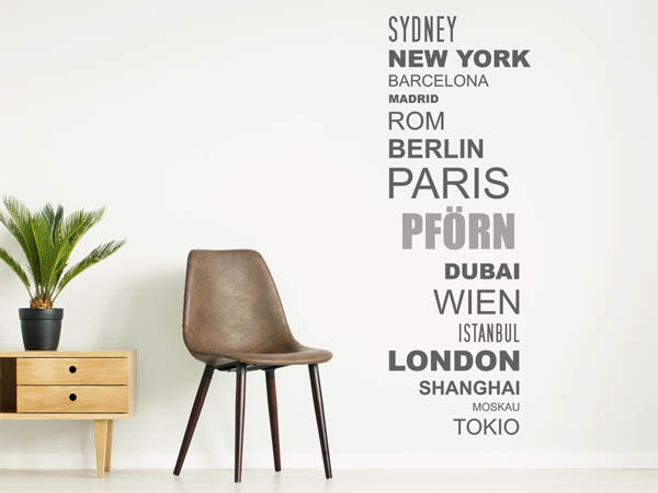 Wandtattoo Pförn mit Weltstädten
