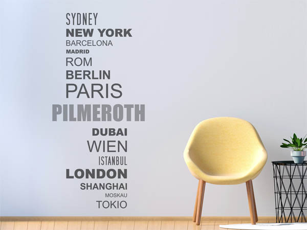 Wandtattoo Pilmeroth mit Weltstädten