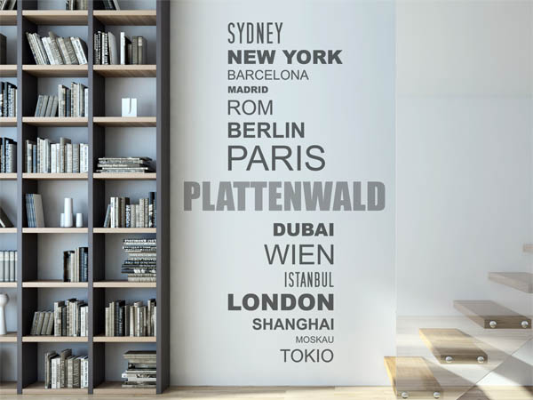 Wandtattoo Plattenwald mit Weltstädten