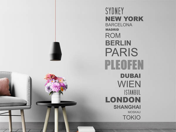 Wandtattoo Pleofen mit Weltstädten