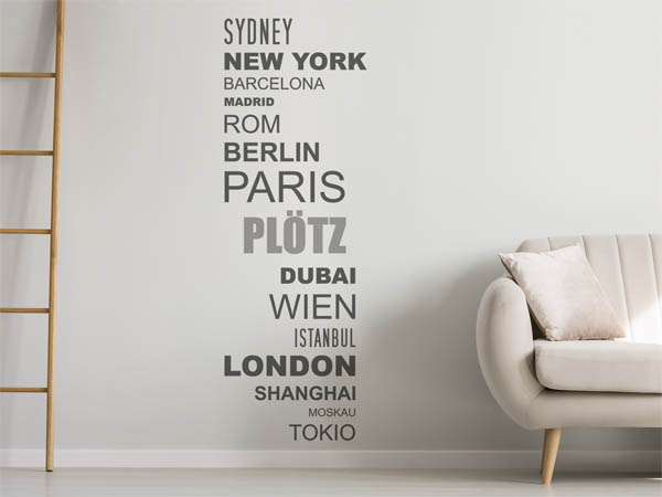 Wandtattoo Plötz mit Weltstädten