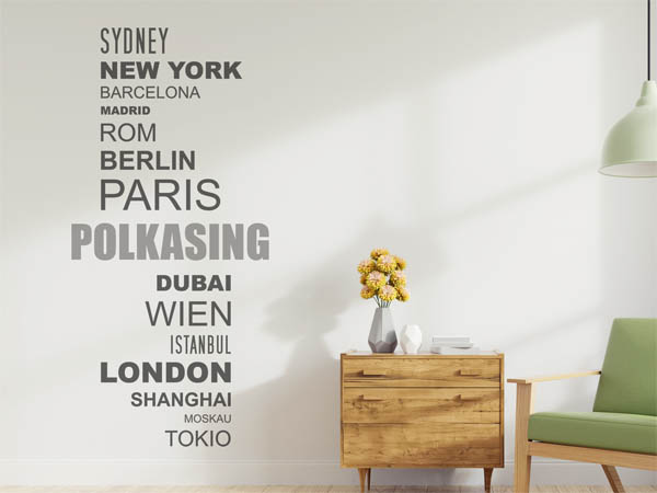 Wandtattoo Polkasing mit Weltstädten
