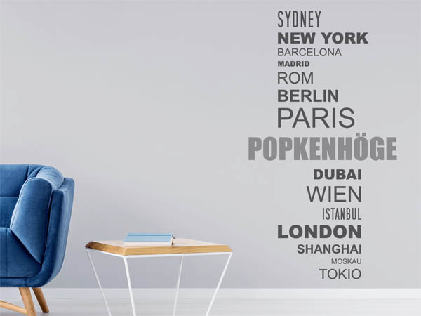 Wandtattoo Popkenhöge mit Weltstädten