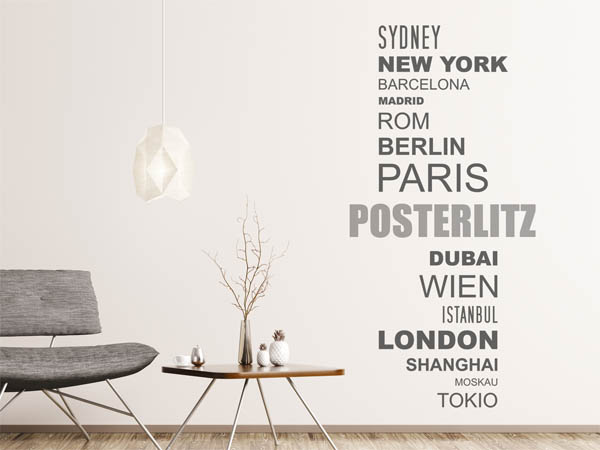 Wandtattoo Posterlitz mit Weltstädten