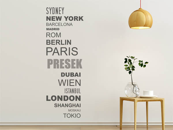 Wandtattoo Presek mit Weltstädten