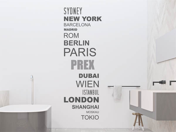 Wandtattoo Prex mit Weltstädten
