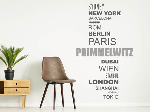Wandtattoo Primmelwitz mit Weltstädten