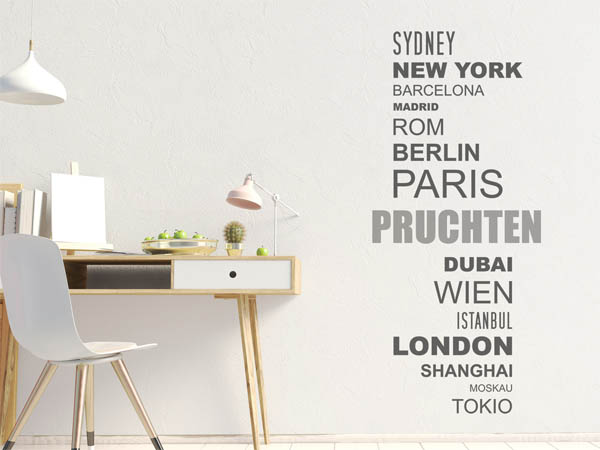 Wandtattoo Pruchten mit Weltstädten
