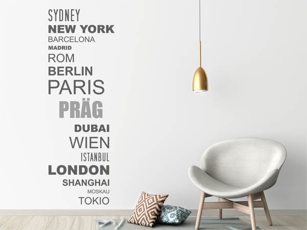 Wandtattoo Präg mit Weltstädten