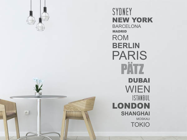 Wandtattoo Pätz mit Weltstädten