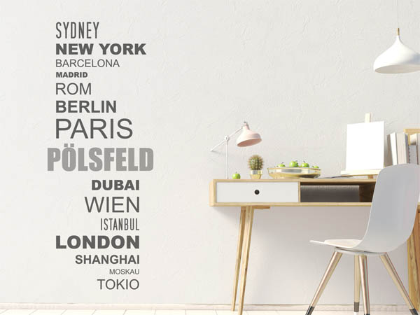 Wandtattoo Pölsfeld mit Weltstädten
