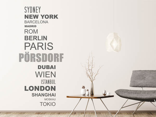Wandtattoo Pörsdorf mit Weltstädten
