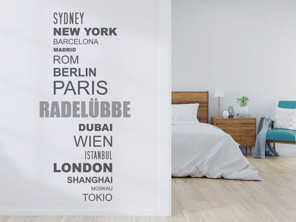 Wandtattoo Radelübbe mit Weltstädten