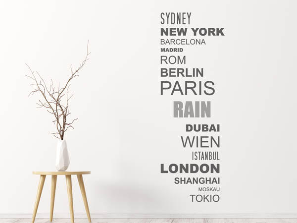 Wandtattoo Rain mit Weltstädten