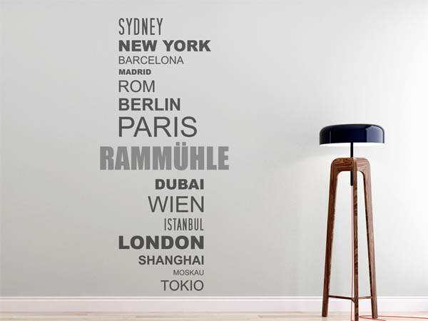Wandtattoo Rammühle mit Weltstädten