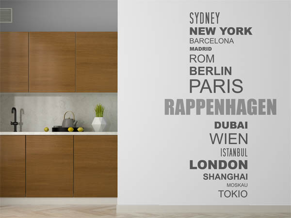 Wandtattoo Rappenhagen mit Weltstädten