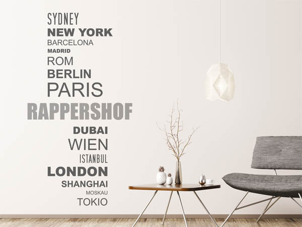 Wandtattoo Rappershof mit Weltstädten