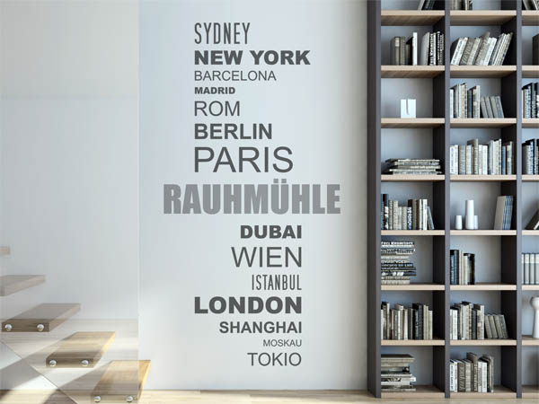 Wandtattoo Rauhmühle mit Weltstädten